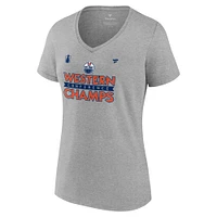 Fanatics pour femmes Heather Grey Edmonton Oilers 2024 Champions de la Conférence l'Ouest Vestiaire T-shirt à col en V