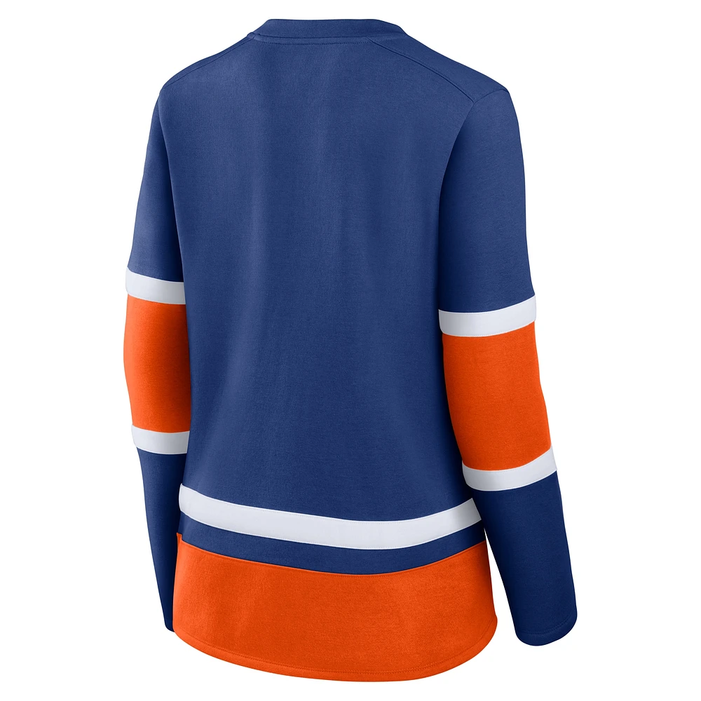 Women's Fanatics  Royal/Orange Edmonton Oilers Prime Time Lace-Up Long Sleeve T-Shirt