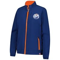 Veste d'entraîneur de patinoire authentique Fanatics Royal Edmonton Oilers pour femmes, entièrement zippée