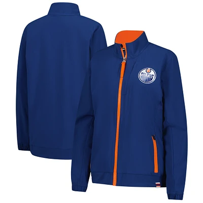 Veste d'entraîneur de patinoire authentique Fanatics Royal Edmonton Oilers pour femmes, entièrement zippée