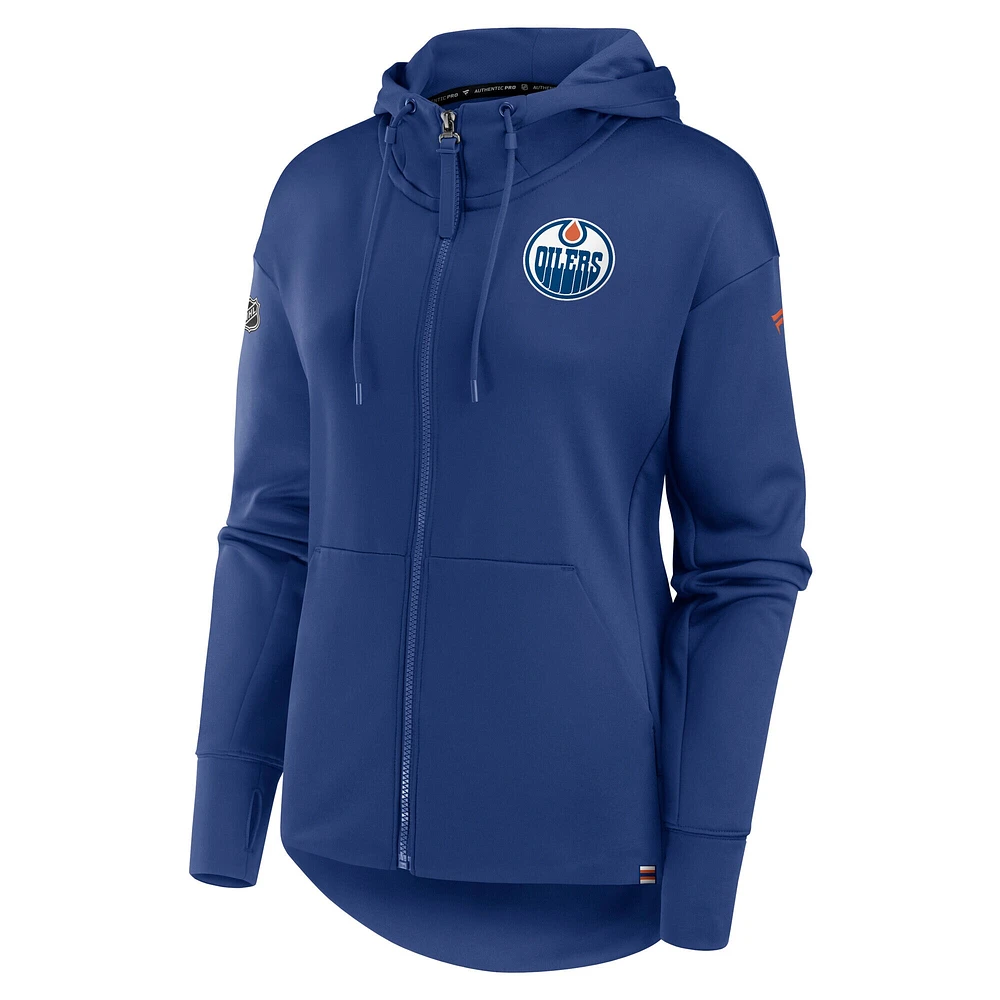 Women's Fanatics Royal Edmonton Oilers Authentic Pro Scuba Neck Full-Zip Hoodie