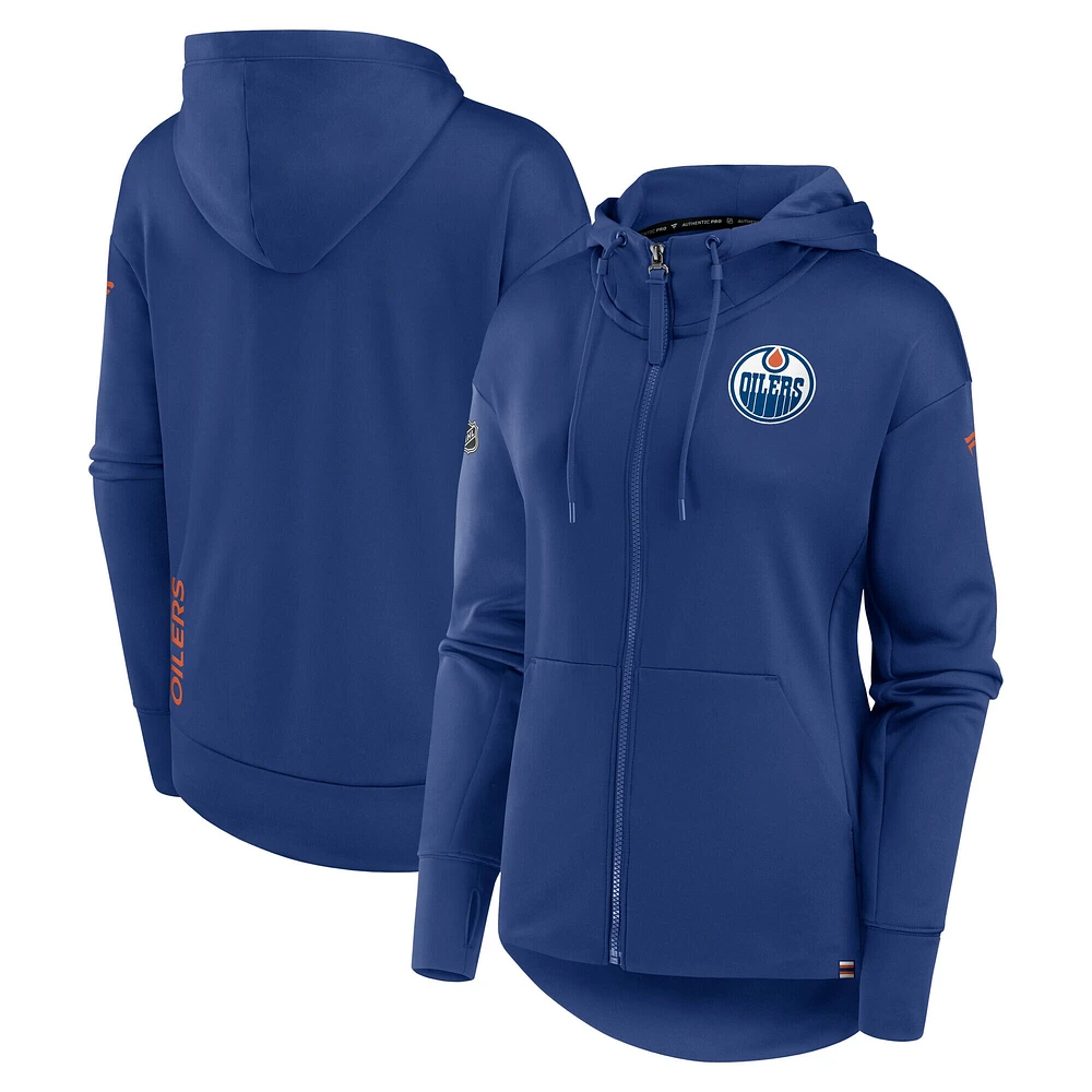 Women's Fanatics Royal Edmonton Oilers Authentic Pro Scuba Neck Full-Zip Hoodie