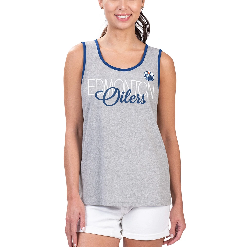 Women's G-III 4Her by Carl Banks Gray Edmonton Oilers Fastest Lap Tank Top