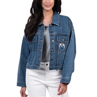 Veste en jean boutonnée surdimensionnée G-III Sports by Carl Banks Edmonton Oilers Victory pour femmes