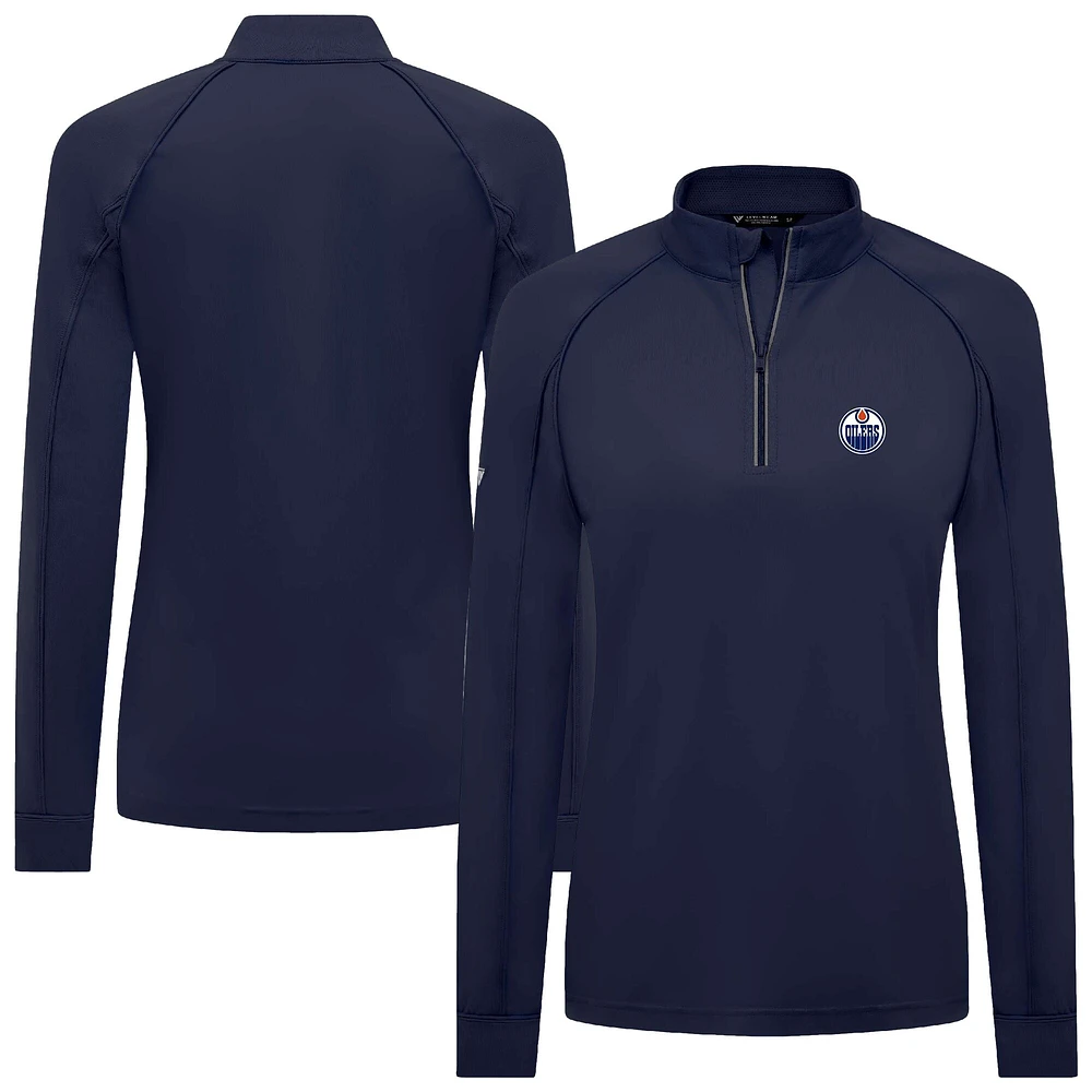 Haut à glissière quart de tour Kinetic Insignia Core Raglan bleu marine des Oilers d'Edmonton pour femme Levelwear