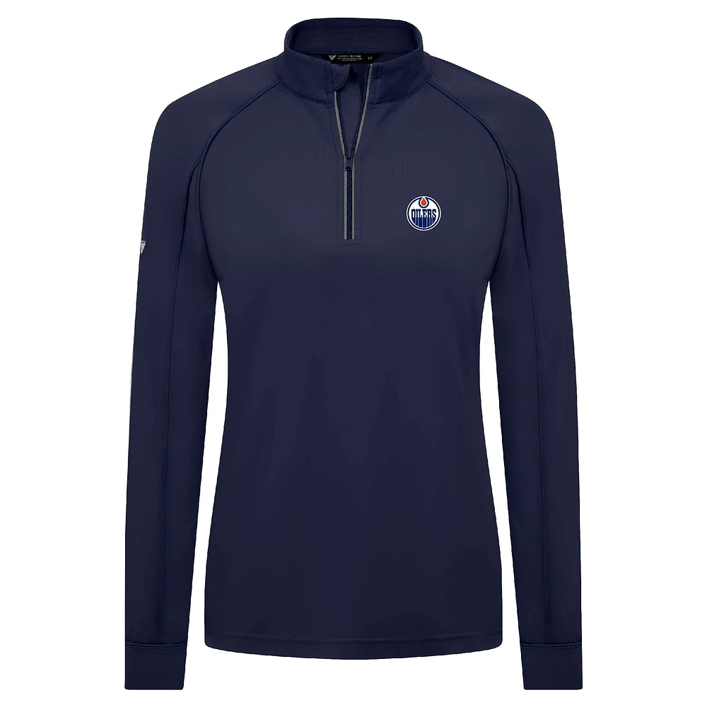 Haut à glissière quart de tour Kinetic Insignia Core Raglan bleu marine des Oilers d'Edmonton pour femme Levelwear