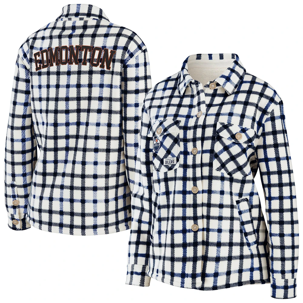 Women's WEAR by Erin Andrews Oatmeal Edmonton Oilers Plaid - Veste boutonnée