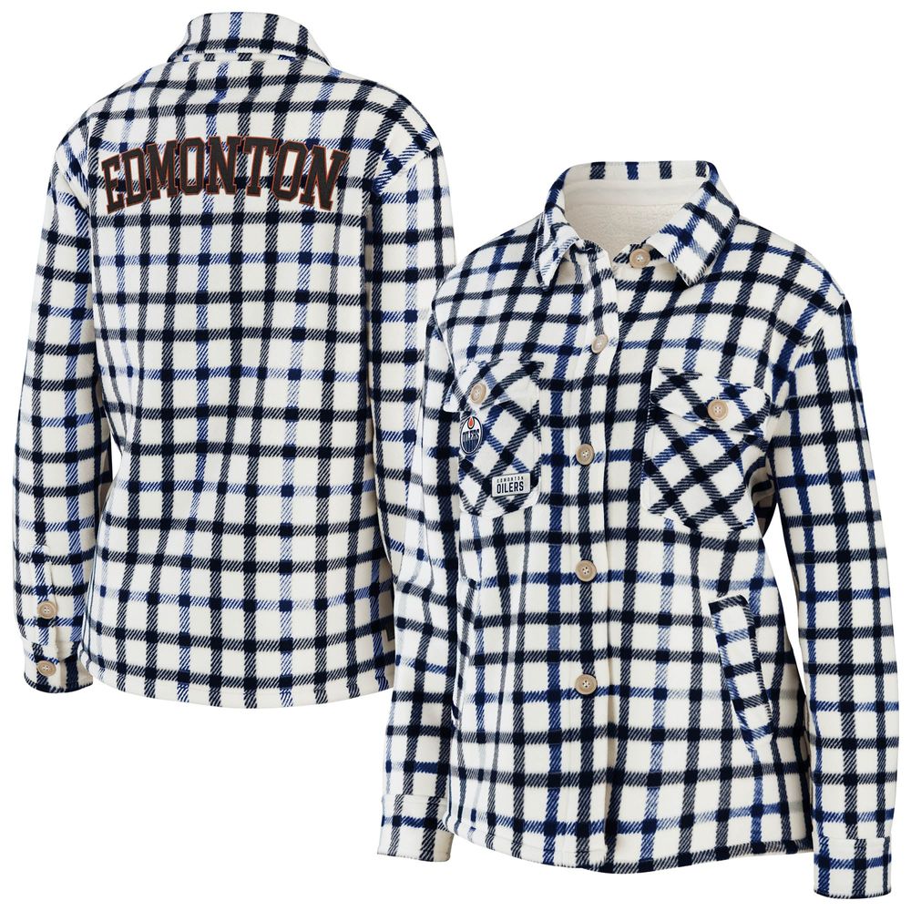 Women's WEAR by Erin Andrews Oatmeal Edmonton Oilers Plaid Button-Up - Shirt Jacket