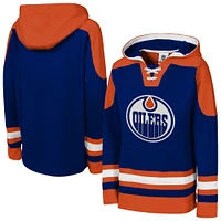 Youth Blue Edmonton Oilers Lace-Up V-Neck Pullover Hoodie