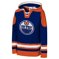 Youth Blue Edmonton Oilers Lace-Up V-Neck Pullover Hoodie