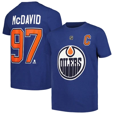 T-shirt avec nom et numéro de joueur du capitaine des Oilers d'Edmonton, Connor McDavid, bleu, pour jeunes