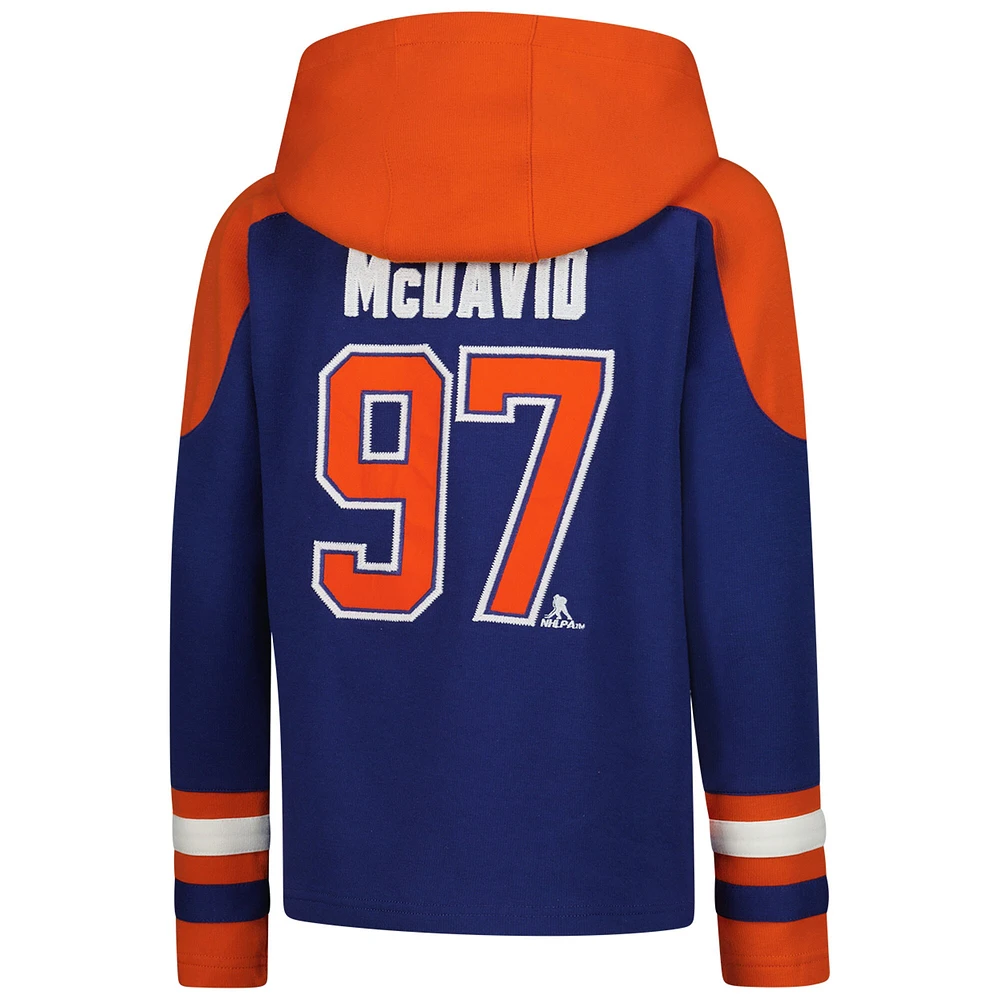 Youth Connor McDavid Royal Edmonton Oilers Ageless Must-Have V-Neck Name & Number Pullover Hoodie