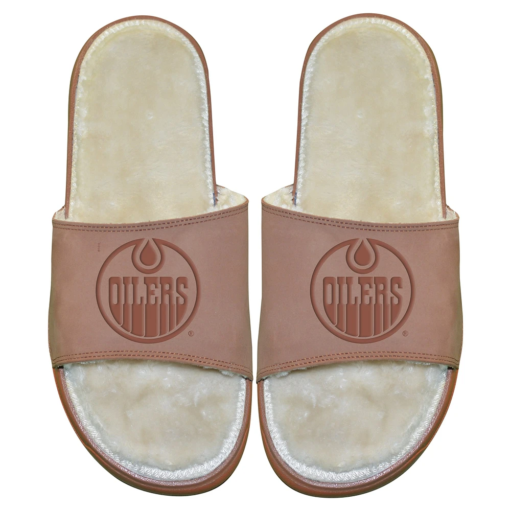 Youth ISlide Edmonton Oilers Nubuck Fur Primary Logo Sandals