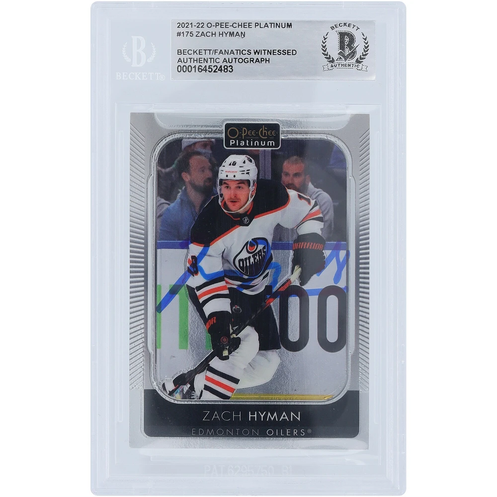 Carte authentifiée dédicacée 2021-22 Upper Deck O-Pee-Chee Platinum #175 Beckett Fanatics par Zach Hyman des Oilers d'Edmonton