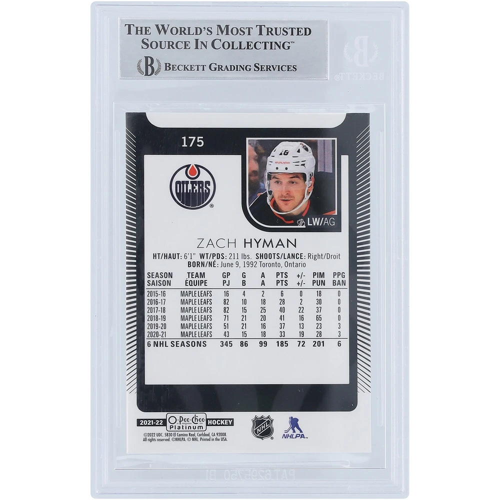 Carte authentifiée dédicacée 2021-22 Upper Deck O-Pee-Chee Platinum #175 Beckett Fanatics par Zach Hyman des Oilers d'Edmonton
