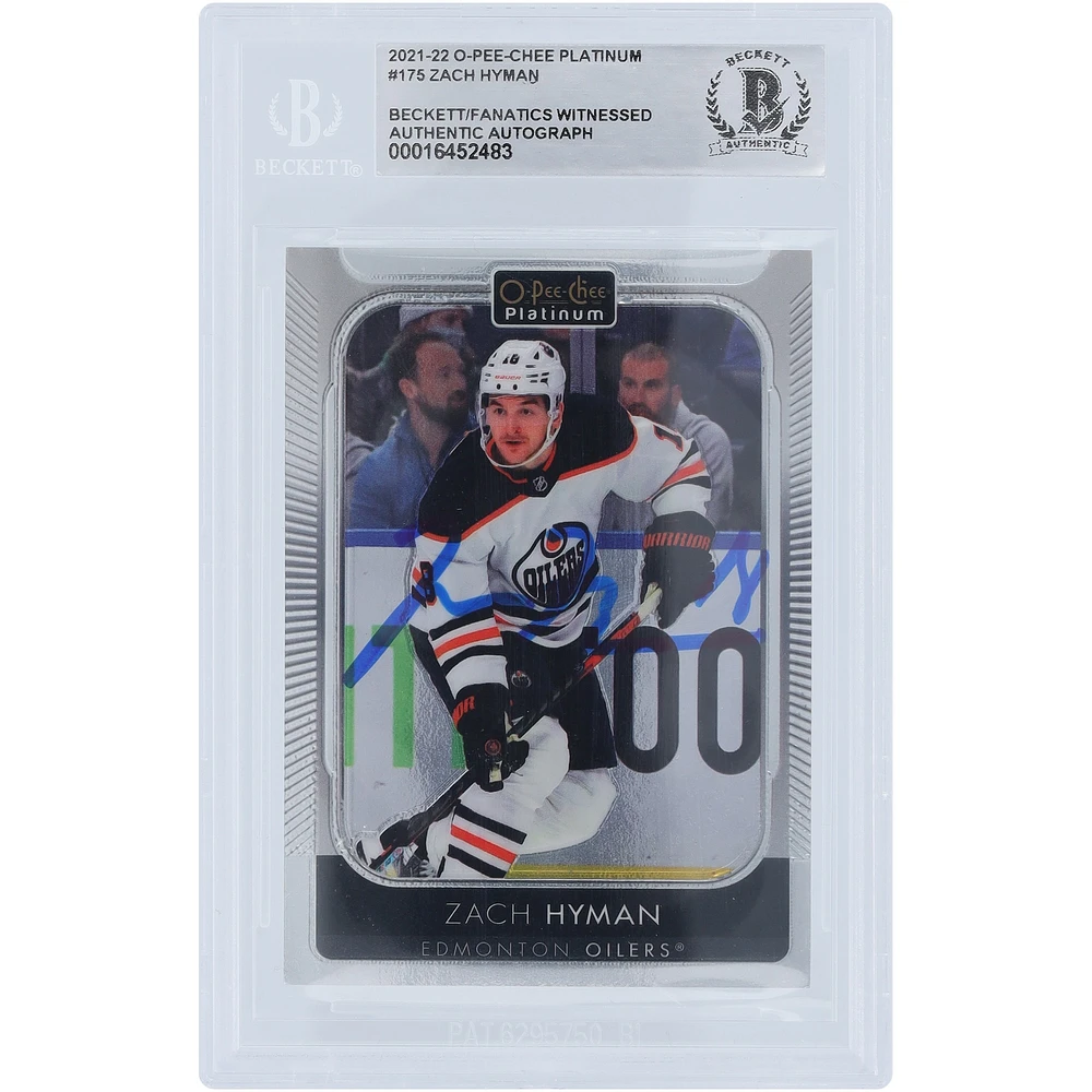 Carte authentifiée dédicacée 2021-22 Upper Deck O-Pee-Chee Platinum #175 Beckett Fanatics par Zach Hyman des Oilers d'Edmonton