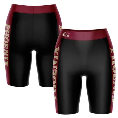 Elon Phoenix Women's Plus Striped Design Bike Shorts - Black/Maroon