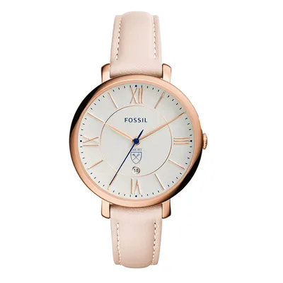 Emory Eagles Fossil Women's Jacqueline Date Blush Leather Watch - Pink