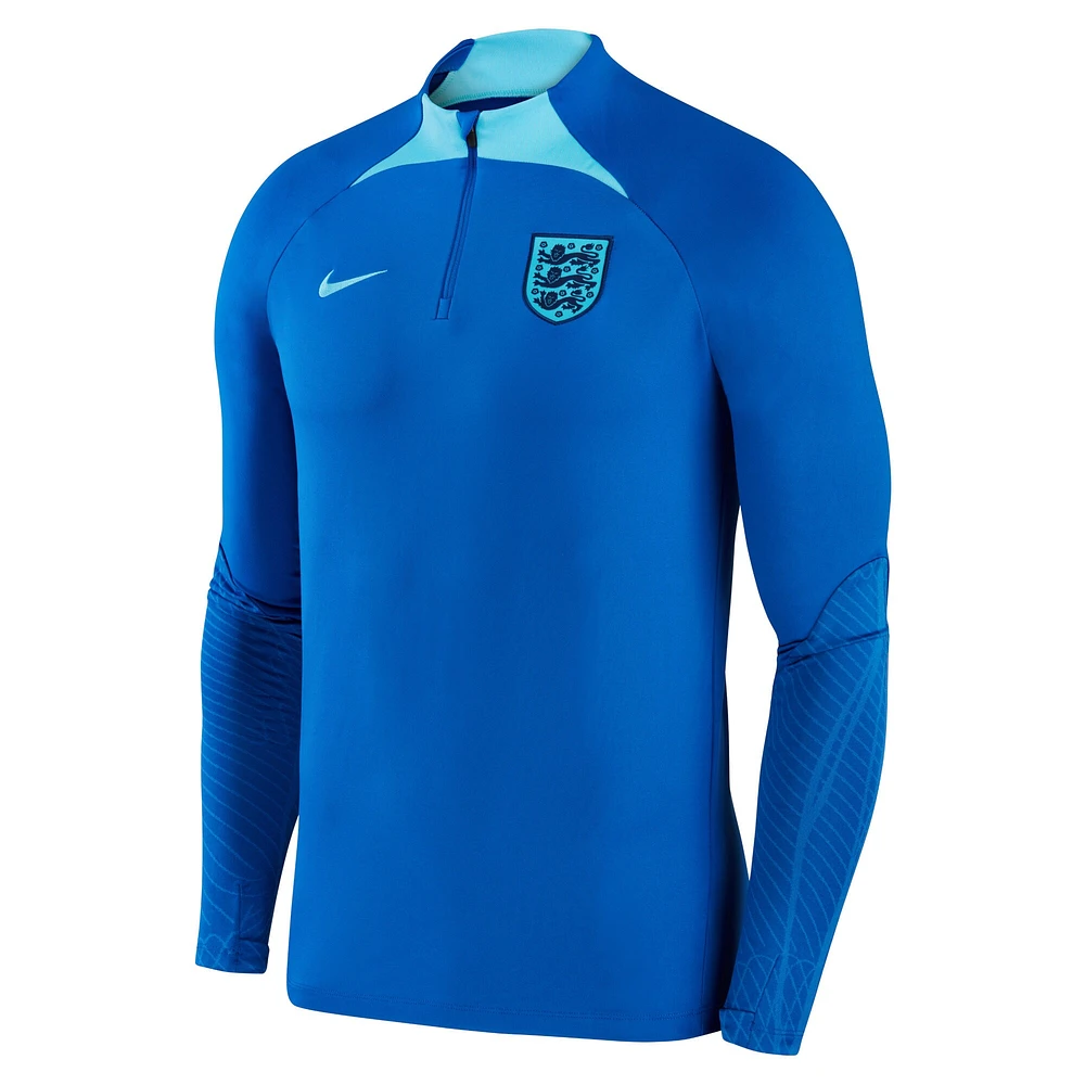 Men's Nike Blue England National Team 2022 Strike Drill Performance Raglan Quarter-Zip Long Sleeve Top