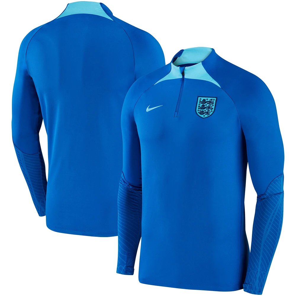 Men's Nike Blue England National Team 2022 Strike Drill Performance Raglan Quarter-Zip Long Sleeve Top