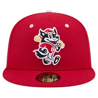 Men's New Era Red Erie SeaWolves Theme Night Fauxback 59FIFTY Fitted Hat