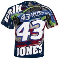 Men's Checkered Flag White Erik Jones FOCUS factor Sublimated Patriotic Total Print T-Shirt