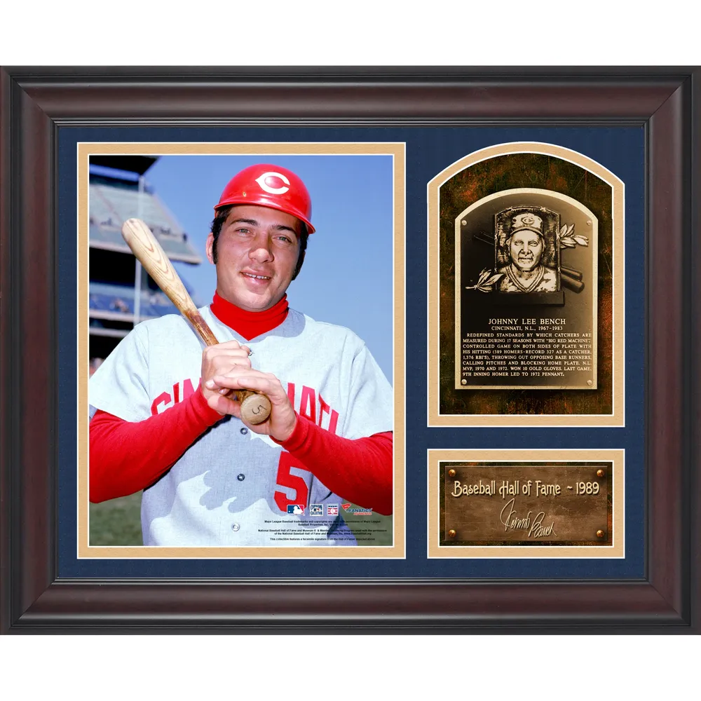 Johnny Bench Autographed HOF 89 & Framed White Reds Jersey