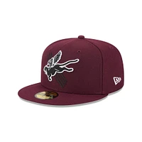 Casquette ajustée 59FIFTY pour homme New Era, bordeaux, thème Fayetteville Woodpeckers