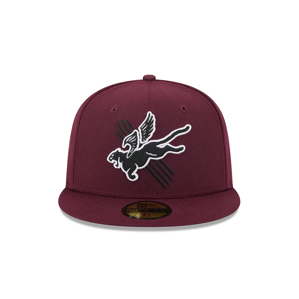 Casquette ajustée 59FIFTY pour homme New Era, bordeaux, thème Fayetteville Woodpeckers