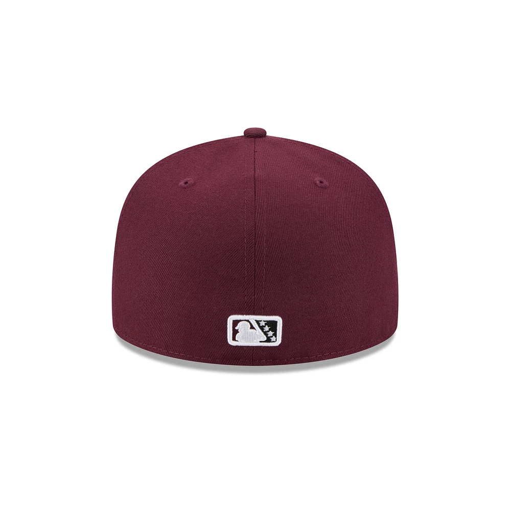 Casquette ajustée 59FIFTY pour homme New Era, bordeaux, thème Fayetteville Woodpeckers