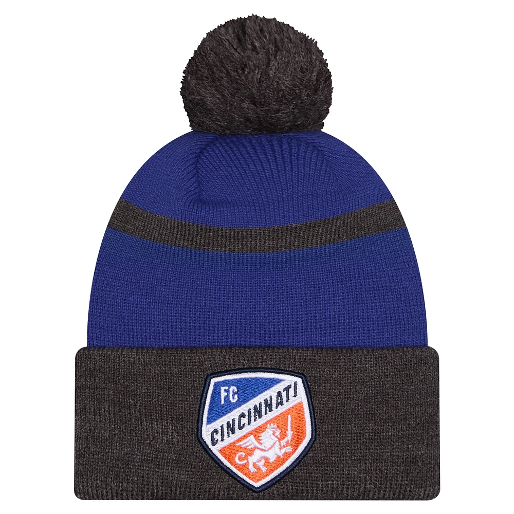 Men's New Era Blue FC Cincinnati 2025 Kickoff Cuffed Knit Hat with Pom