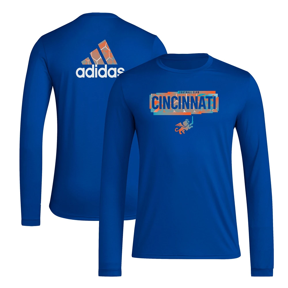 Men's adidas Blue FC Cincinnati Local Pop AEROREADY Long Sleeve T-Shirt