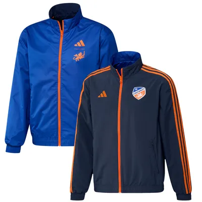 Veste d'équipe réversible adidas FC Cincinnati 2023 On-Field Anthem entièrement zippée pour homme - Bleu marine/bleu