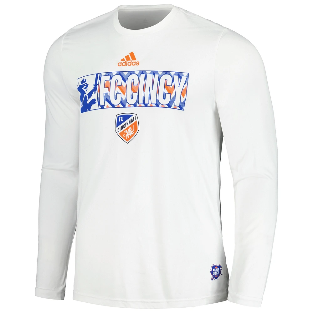 T-shirt adidas blanc à manches longues FC Cincinnati 2024 Hook AEROREADY pour homme