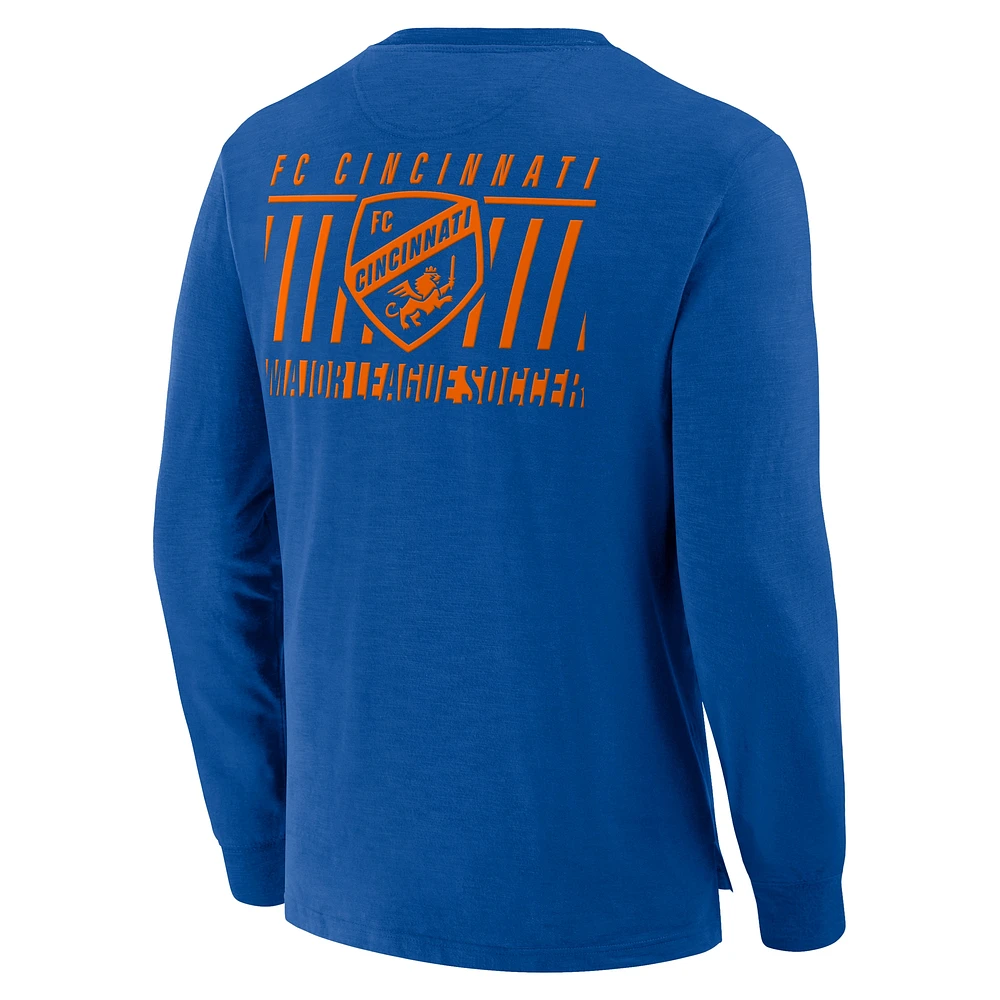 Men's Fanatics Blue FC Cincinnati Lob Attempt Stadium Slub Long Sleeve T-Shirt
