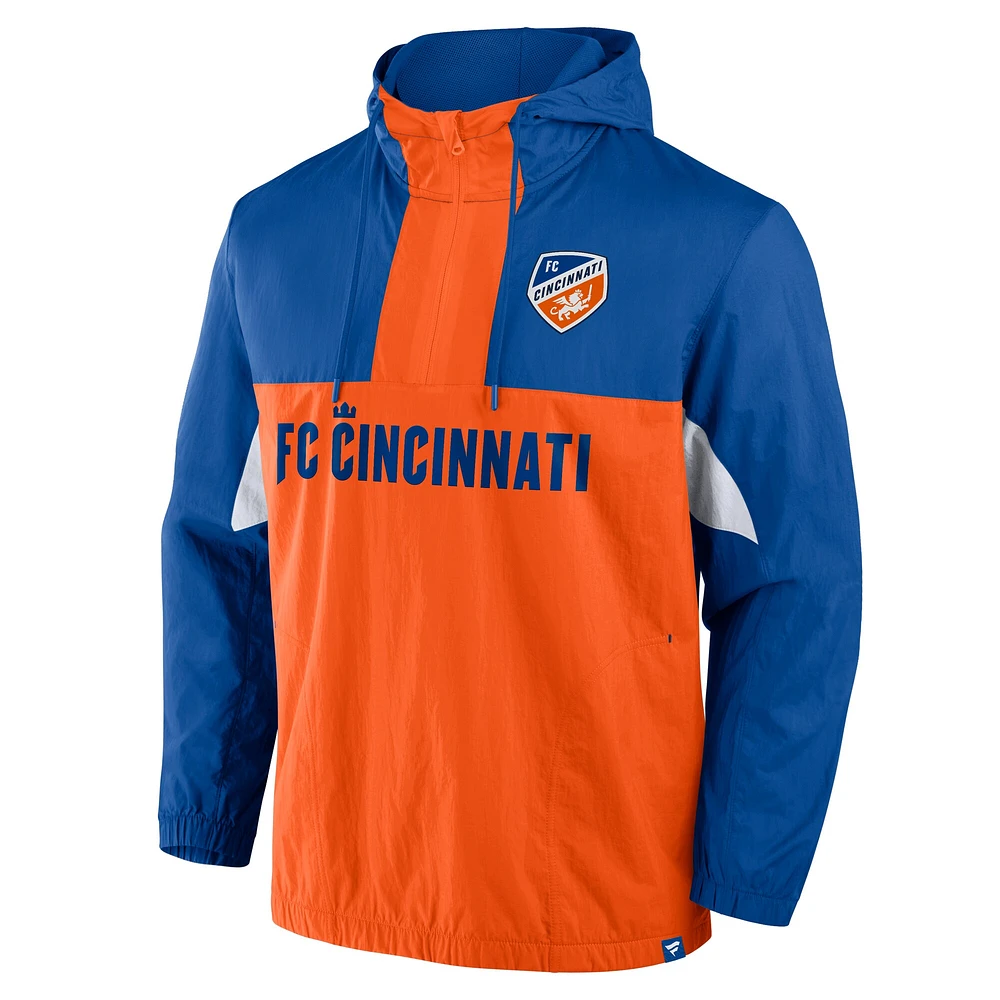 Men's Fanatics Royal FC Cincinnati Free Kick Woven Quarter-Zip Hoodie Jacket