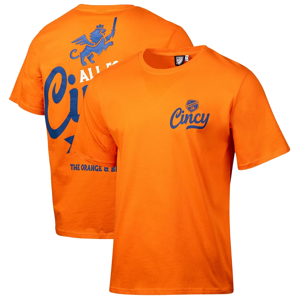 Men's Orange FC Cincinnati Team Script Relaxed T-Shirt