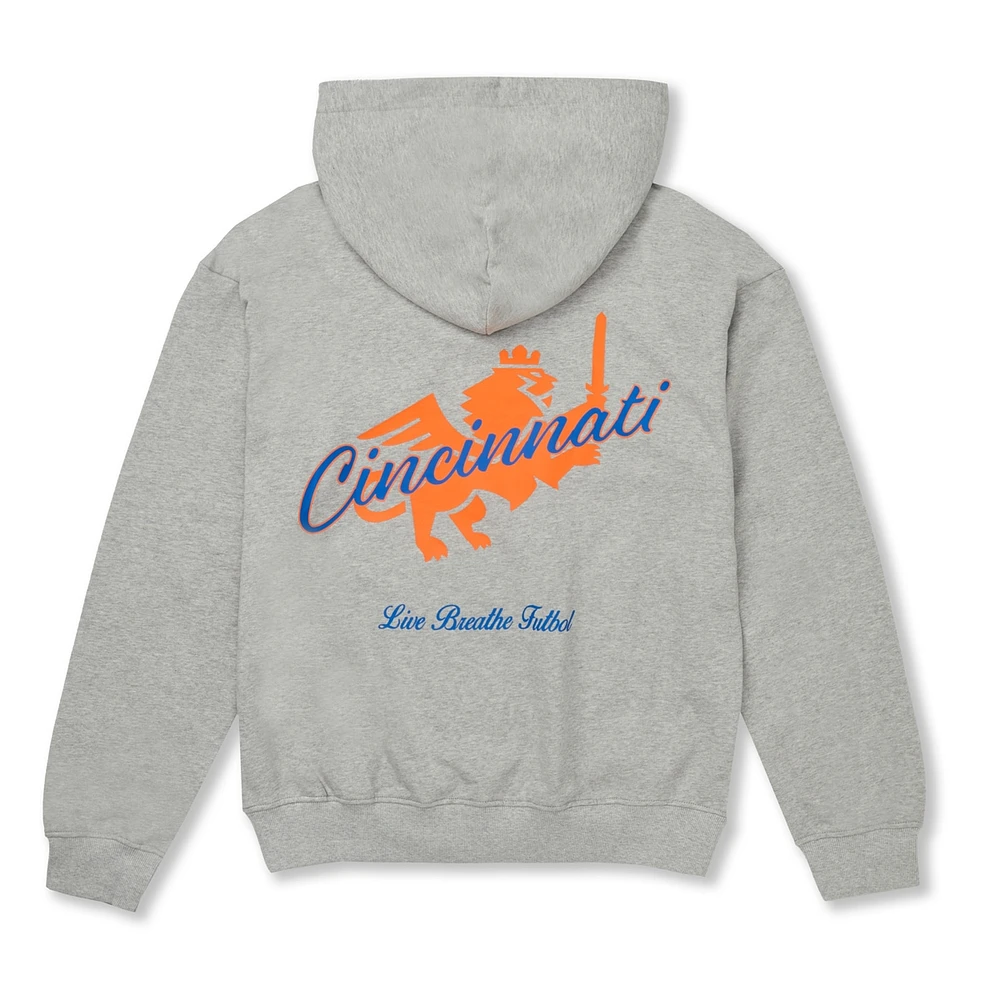 Sweat à capuche unisexe Live Breathe Futbol Gris FC Cincinnati