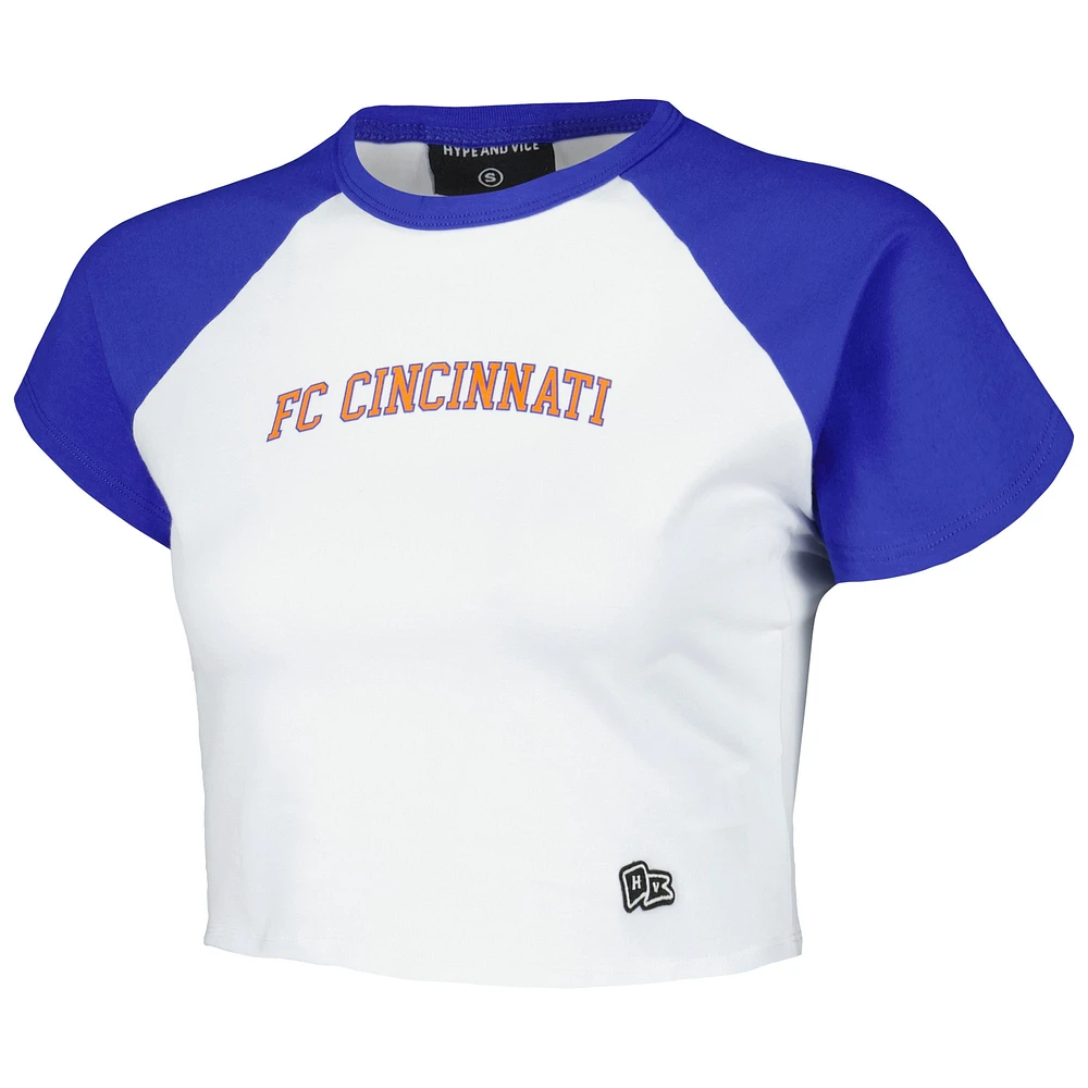 Women's Hype and Vice White FC Cincinnati Homerun Cropped Raglan T-Shirt