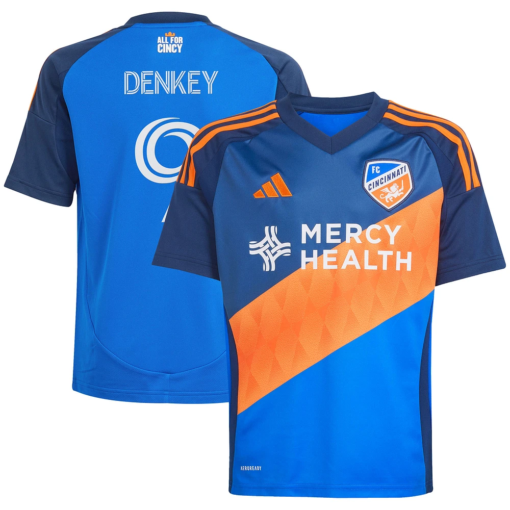 Maillot de joueur réplique orange et bleu FC Cincinnati 2025 pour jeunes adidas Kévin Denkey