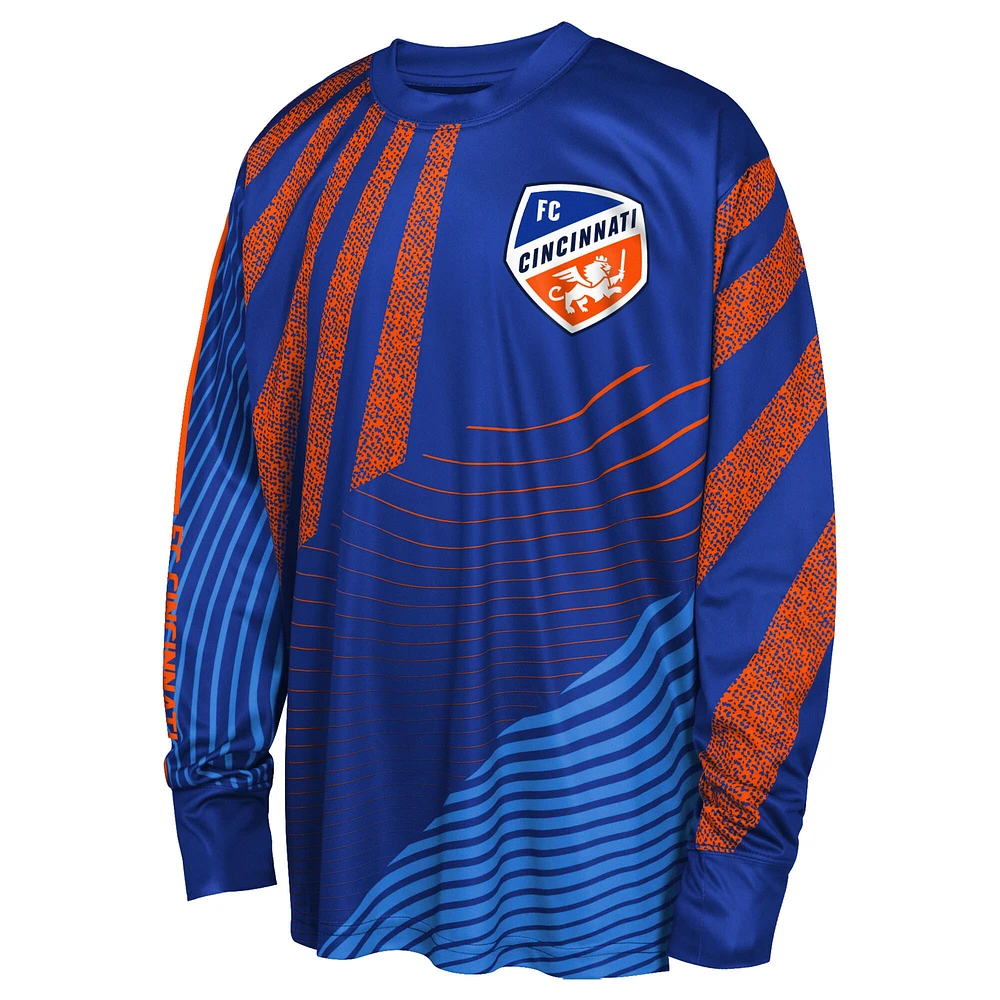 T-shirt à manches longues bleu FC Cincinnati Nifty Netminder pour jeunes Outerstuff
