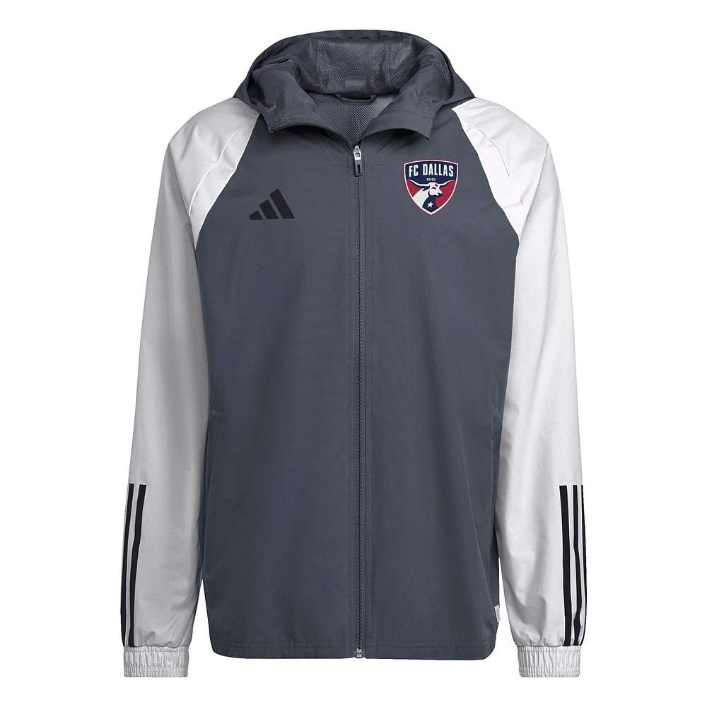 Veste adidas grise toutes saisons FC Dallas 2024 entièrement zippée pour homme