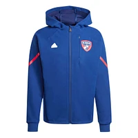 Veste adidas bleu marine FC Dallas 2024 Anthem Travel à manches raglan et fermeture éclair pour homme