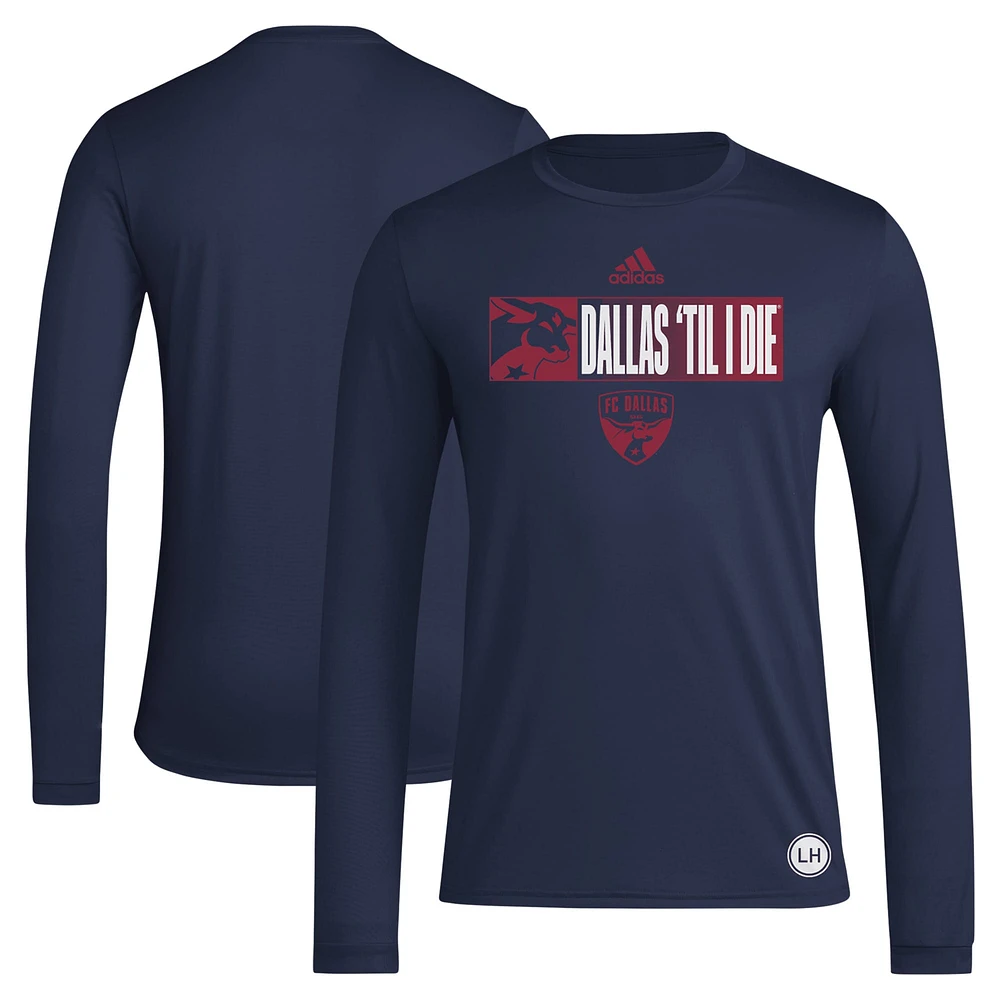 Men's adidas Navy FC Dallas 2024 Jersey Hook AEROREADY Long Sleeve T-Shirt