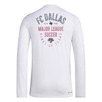 T-shirt adidas FC Dallas Local Stoic à manches longues pour homme, blanc