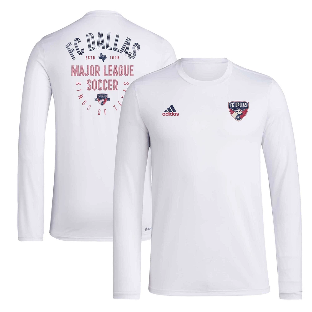 T-shirt adidas FC Dallas Local Stoic à manches longues pour homme, blanc