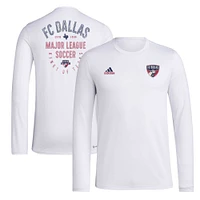 T-shirt adidas FC Dallas Local Stoic à manches longues pour homme, blanc