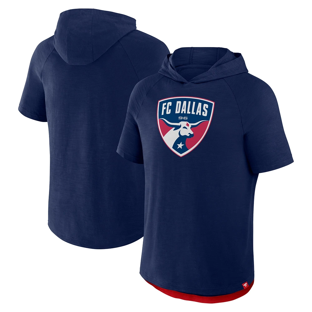 Men's Fanatics Navy FC Dallas Hat Trick Stadium Slub Raglan Short Sleeve Pullover Hoodie