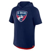 Men's Fanatics Navy FC Dallas Hat Trick Stadium Slub Raglan Short Sleeve Pullover Hoodie
