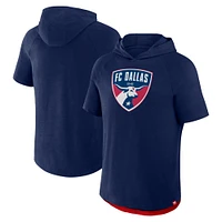 Men's Fanatics Navy FC Dallas Hat Trick Stadium Slub Raglan Short Sleeve Pullover Hoodie